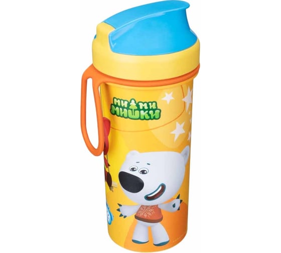 Изображение товара Детский стакан с крышкой, петлей и декором Пластишка "Ми-ми-мишки" 400 мл, оранжевый 431331208
