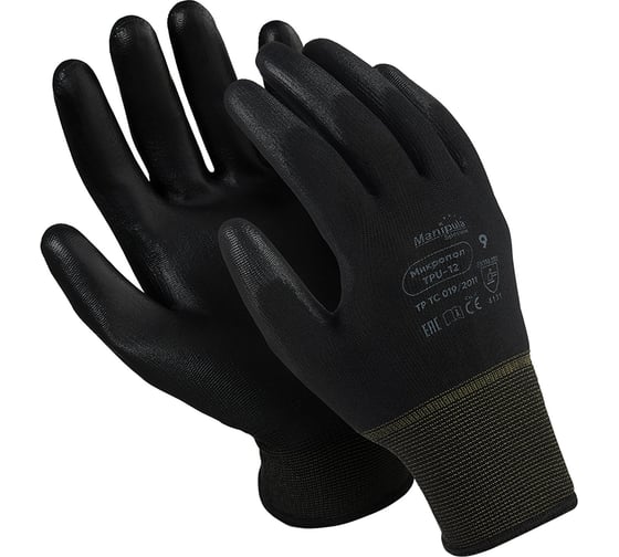 Изображение товара Перчатки MANIPULA Микропол, полиуретановое покрытие, размер 10, черные TPU-12 605814