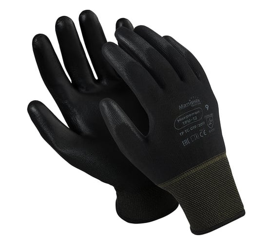 Изображение товара Перчатки MANIPULA Микропол, полиуретановое покрытие, размер 8, черные TPU-12 605812