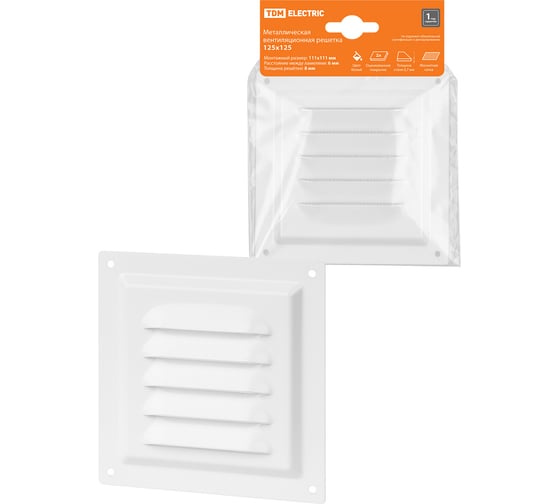 Изображение товара Решетка металлическая 125x125, белая, с покрытием полимерной эмалью TDM ELECTRIC SQ1807-0700