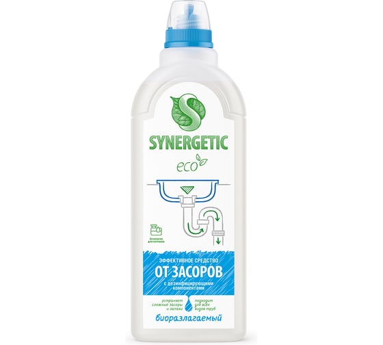Изображение товара Средство для прочистки канализационных труб SYNERGETIC 1 л, биоразлагаемое, для всех труб и септиков 605562 108100/8