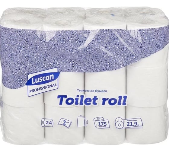 Изображение товара Туалетная бумага Luscan Professional 2слоя, белая, втор втул, длина рулона 21,88м, 175листов, 24рулона/упаковка 4630012882811