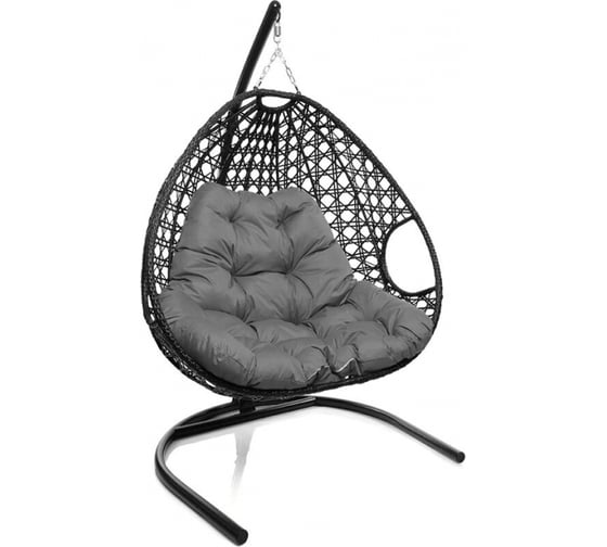 Изображение товара Подвесное кресло M-GROUP ДЛЯ ДВОИХ ЛЮКС с ротангом чёрное, серая подушка 11510409