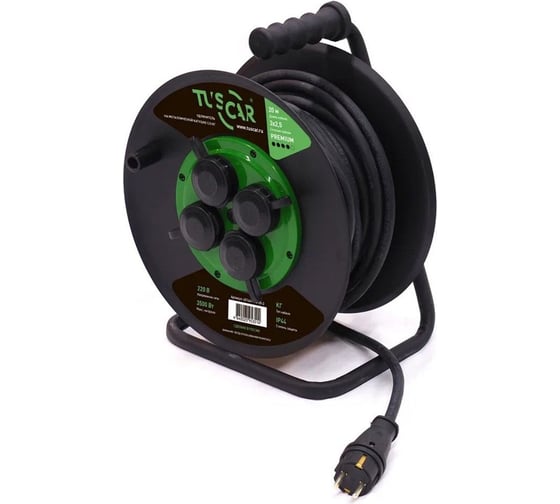 Изображение товара Электрический силовой удлинитель TUSCAR 20м, 4 розетки, на метал. катушке, с/з кг 3x2,5, 3,5квт, ip44 401441144-20-2
