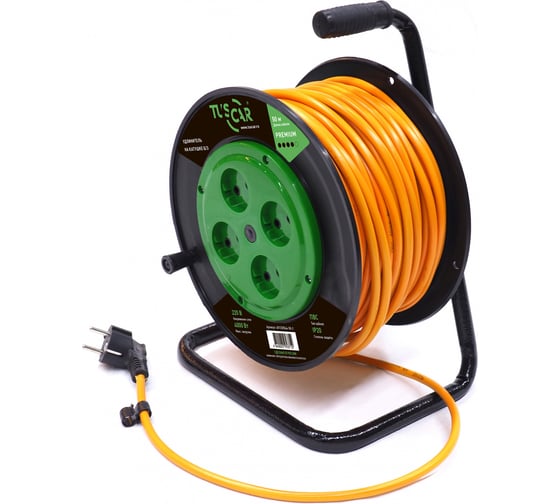 Изображение товара Электрический силовой удлинитель TUSCAR 50м, 4 розетки, на пласт. катушке, б/з пвс 2x2,5, 4квт 401330544-50-2