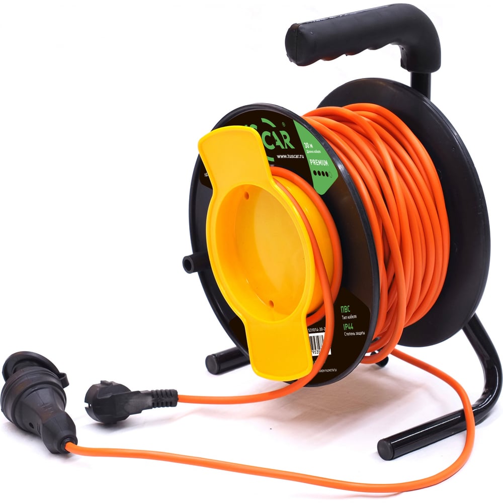 Изображение товара Силовой удлинитель TUSCAR 30 м 1 розетка IP44 с кабелем ПВС 3x1.5, черный/оранжевый