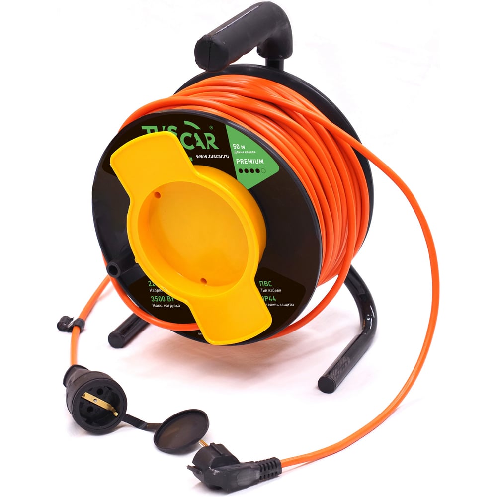 Изображение товара Электрический силовой удлинитель TUSCAR 50м, 1 розетка, на пласт. катушке, б/з пвс 2x1,5, 3,5квт 401530414-50-2