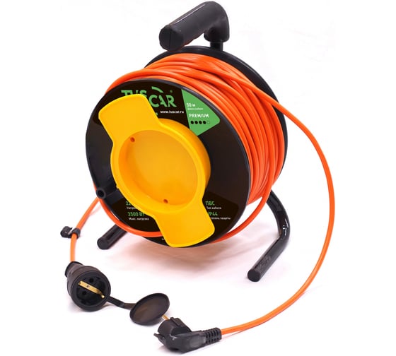 Изображение товара Электрический силовой удлинитель TUSCAR 50м, 1 розетка, на пласт. катушке, б/з пвс 2x1,5, 3,5квт 401530414-50-2