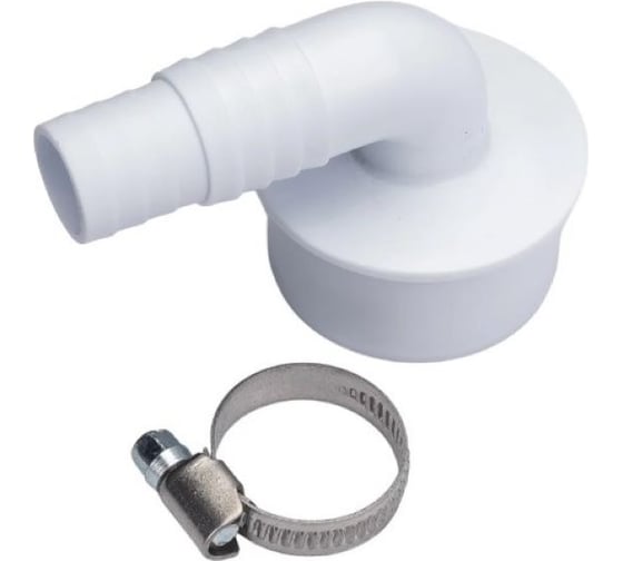 Изображение товара Переходник угловой для подключения сливного шланга VIVALDO d50мм, в комплекте с хомутом ШГ773449