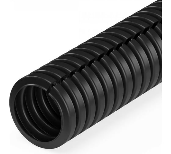 Изображение товара Гофрированная труба Промрукав ПА безгалогенная (hf) стойкая к ультрафиолету разрезная черная dвн 9,8 мм, dнар 13,2 мм 50м PR02.0314
