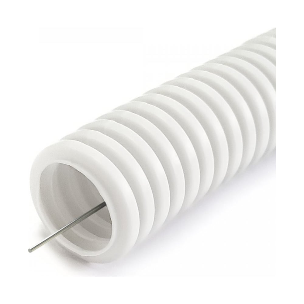 Изображение товара Гофрированная труба Промрукав ПЛЛ тяжелая безгалогенная 20мм 50м белая зонд
