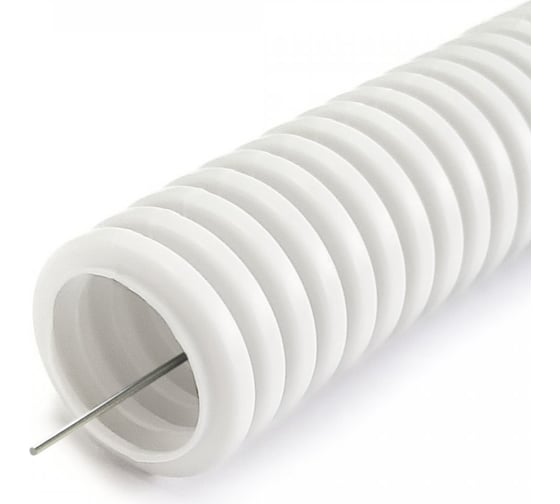 Изображение товара Гофрированная труба Промрукав ПЛЛ тяжелая безгалогенная (hf) негорючая (нг) белая, с зондом, d20 мм 50м PR02.0398