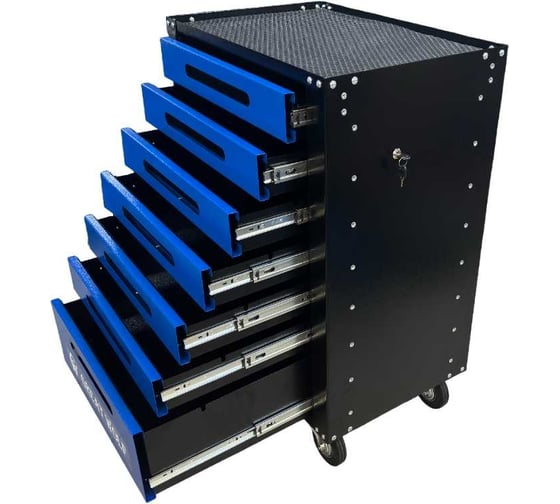 Изображение товара Инструментальная тележка Great Wolf 7 ящиков, центральный замок, колеса с тормозом, синяя GWT-B7L