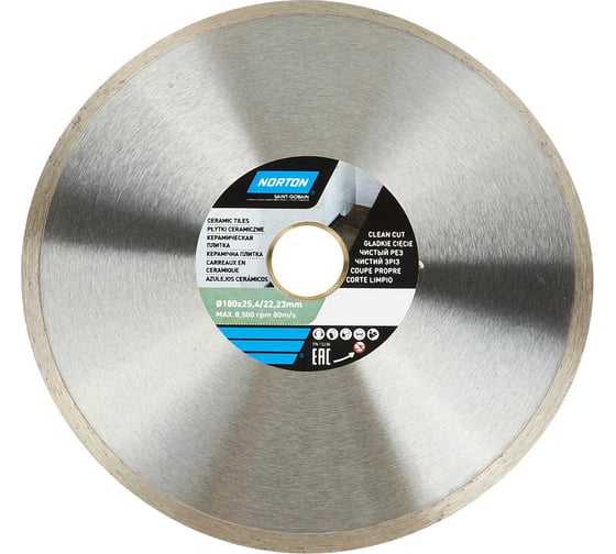 Изображение товара Алмазный диск со сплошной кромкой 180x22.2, керамическая плитка NORTON 70184601276