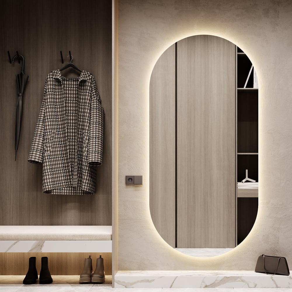 Изображение товара Овальное зеркало GENGLASS 196x96 см с теплой подсветкой и настенной установкой