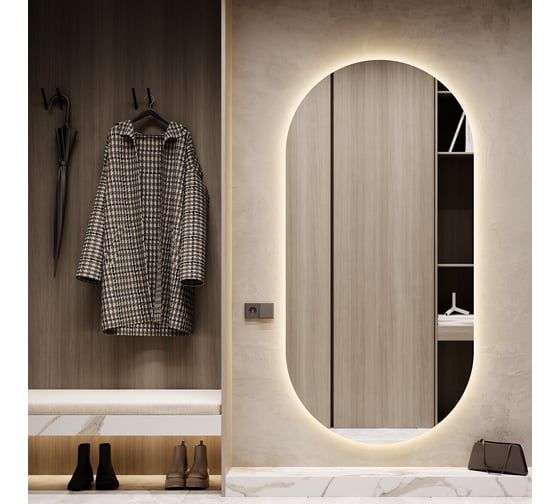 Изображение товара Овальное зеркало GENGLASS 196x96 см, с теплой подсветкой NOLVIS NF LED XL, с проводом GGL-01-XL-3000-1