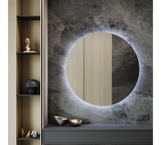 Изображение товара Безрамное круголое зеркало GENGLASS RAUNTEL NF LED L, контурная холодная подсветка с проводом GGL-03-L-6000-1