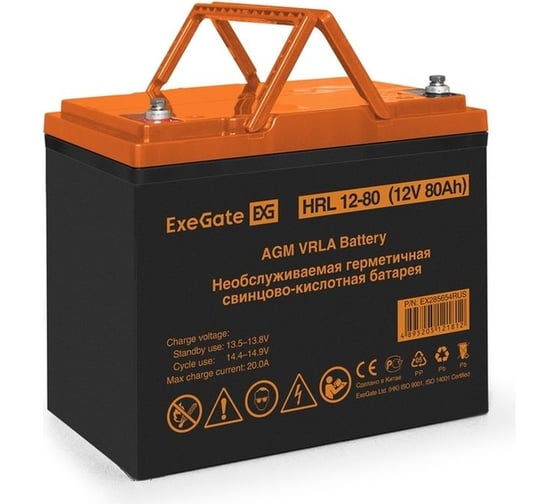 Изображение товара Аккумуляторная батарея HRL 12-80 12 V, 80 A*h, под болт М6 ExeGate 285654