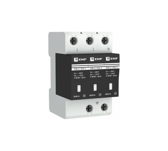 Изображение товара Ограничитель импульсных напряжений EKF серии ОПВ-C/3P In 20кА 400В (с сигнализацией) EKF opv-c3