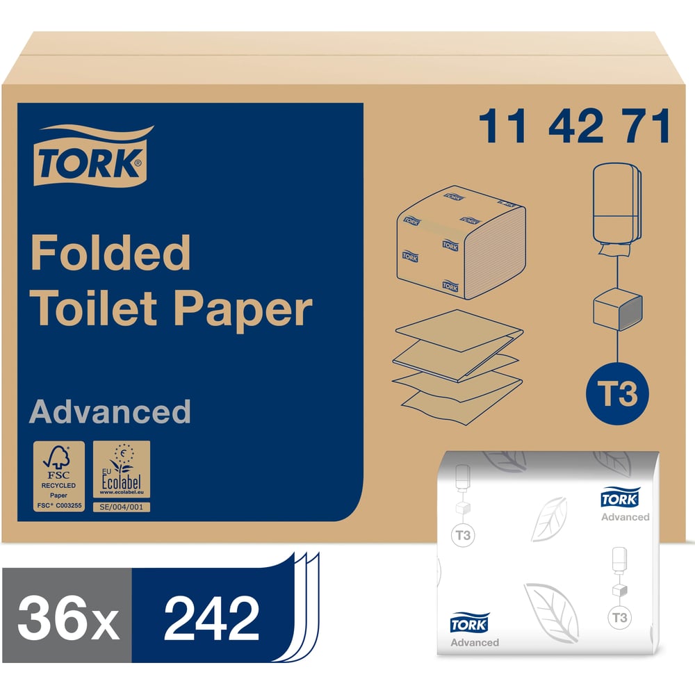 фото Туалетная бумага tork advanced листовая 242 л. 11х19 см, 2-слойная 114271 126738