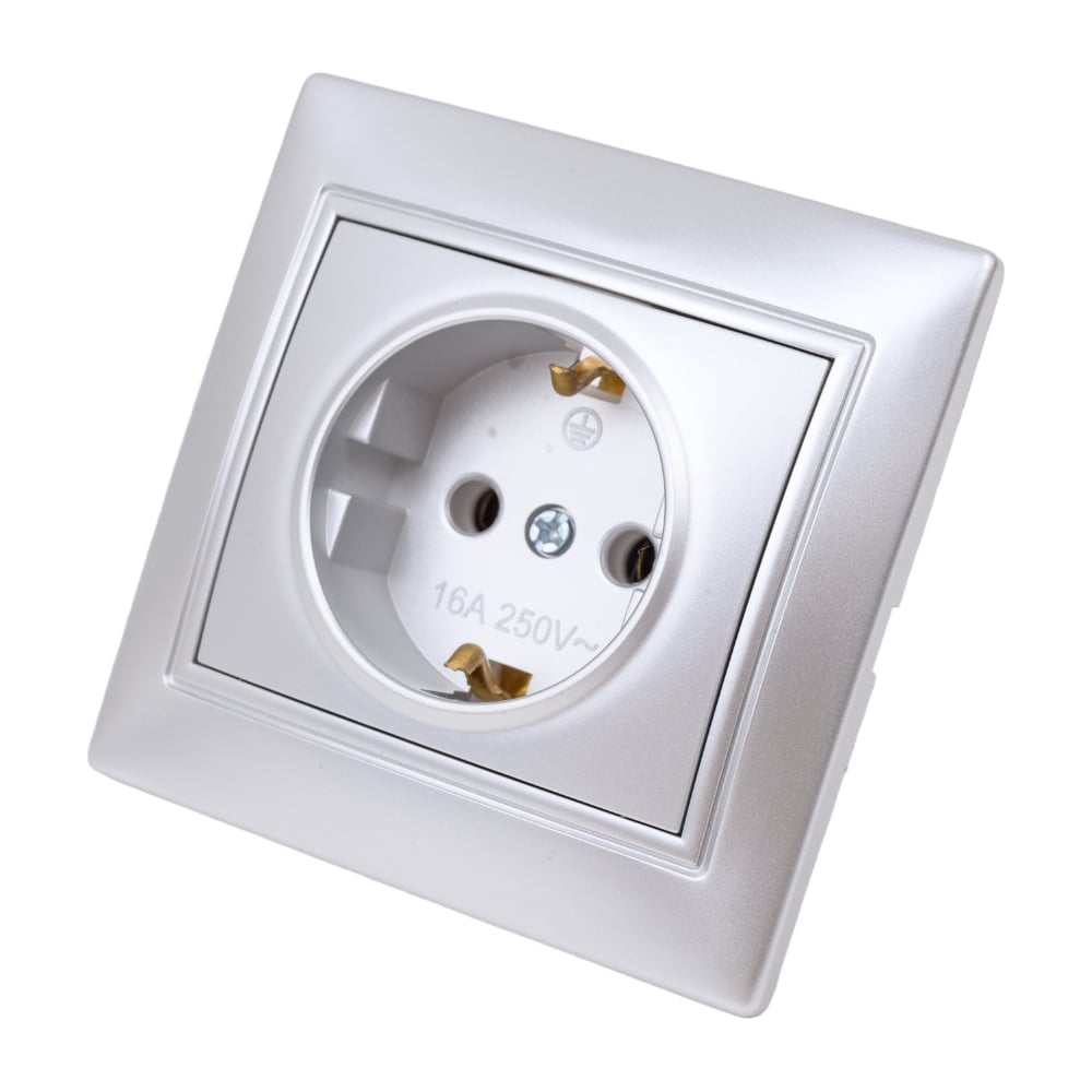 Изображение товара Розетка Smartbuy 1-местная с заземлением 16А серебро, Венера SBE-01s-16-S1-Z-c