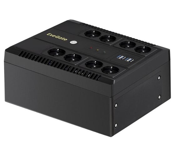 Изображение товара ИБП ExeGate NEO NNB-1000.LED.AVR.8SH.CH 1000VA 650W, LED, AVR, 8*Schuko, 4*USB-порта для зарядки, Black 293855