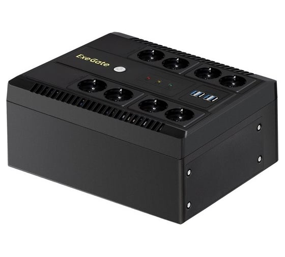 Изображение товара ИБП ExeGate NEO NNB-650.LED.AVR.8SH.CH 650VA 390W, LED, AVR, 8*Schuko, 4*USB-порта для зарядки, Black 295011