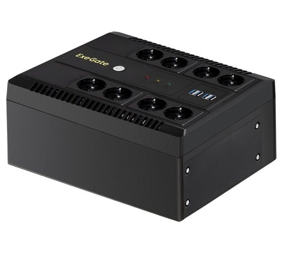 Изображение товара ИБП ExeGate NEO NNB-850.LED.AVR.8SH.CH 850VA 510W, LED, AVR, 8*Schuko, 4*USB-порта для зарядки, Black 295012
