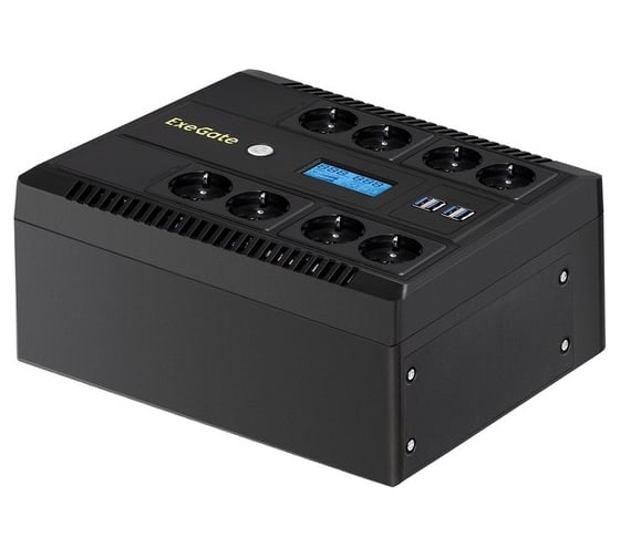 Изображение товара ИБП ExeGate NEO Smart LHB-1000.LCD.AVR.8SH.CH.RJ.USB 1000VA 650W, LCD, AVR, 8*Schuko, RJ45 11, USB, 4*USB-порта для зарядки, Black 293858