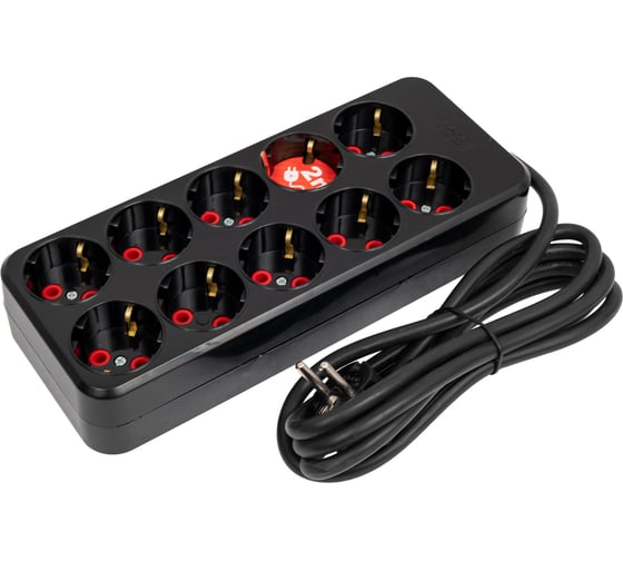 Изображение товара 10-местный удлинитель AY-KA 2м., 16А, 250В, с заземлением, черный, ПВС 3x1,5 мм 7901002