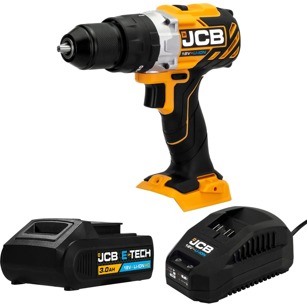 Изображение товара Дрель-шуруповерт JCB аккумуляторная (-18CD-B-E) 18V, max 45Nm в комплекте с зарядным устройством (-18VFC-E) 2.4A и батареей аккум(-20LI-E) 2.0AH JCB-18CD-2XB-E(57236) Изображение товара Дрель-шуруповерт JCB аккумуляторная (-18CD-B-E) 18V, max 45Nm в комплекте с зарядным устройством (-18VFC-E) 2.4A и батареей аккум(-20LI-E) 2.0AH JCB-18CD-2XB-E(57236)