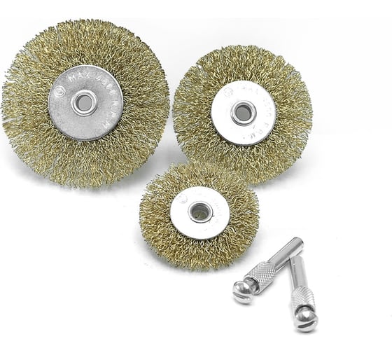 Изображение товара Набор щеток-крацовок со шпильками, 3 шт, плоские 50, 63, 75 мм, латунированные Pobedit 2134001