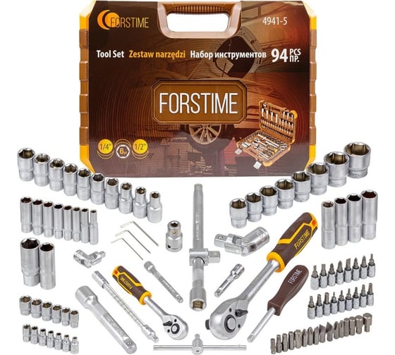 Изображение товара Набор инструментов FORSTIME 94 пр.1/4'',1/2''(6гр.)(4-32мм) FT-4941-5(52554)