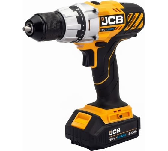 Изображение товара Дрель-шуруповерт JCB аккумуляторная (-18DD-B-E) 18V, max 45Nm в комплекте с зарядным устройством (-18VFC-E) 2.4A и батареей аккум(-20LI-E) 2.0AH JCB-18DD-2X-E(57237)