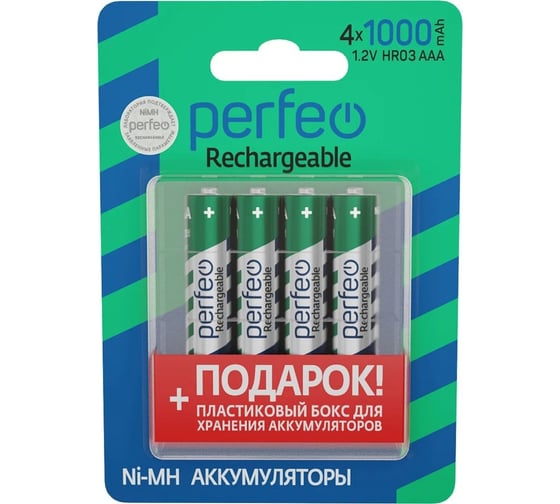 Изображение товара Аккумулятор PERFEO AAA1000mAh 4 шт блистер бокс 30 009 111