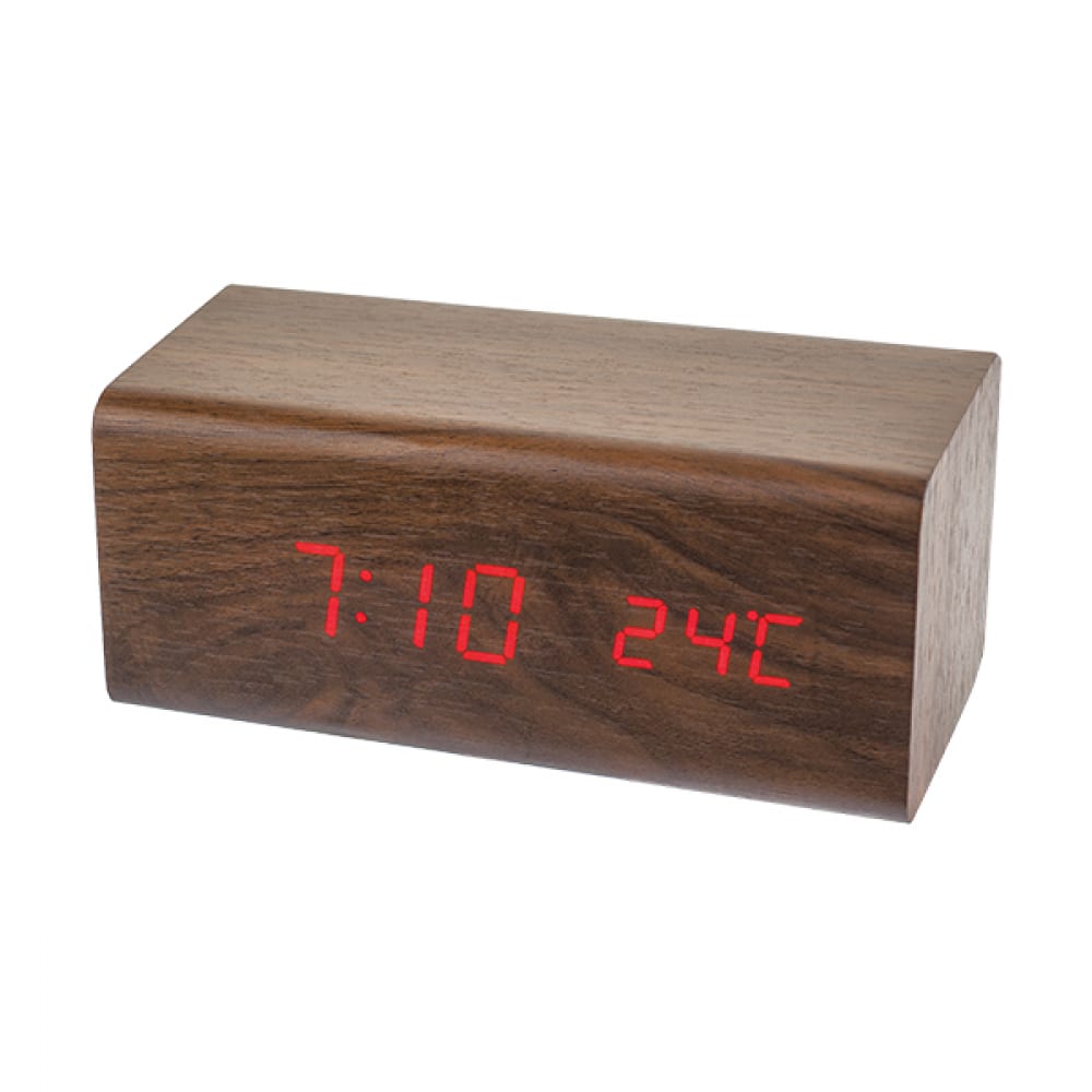 фото Часы будильник perfeo led block коричневый красная подстветка pf s718t время температура 30 011 156