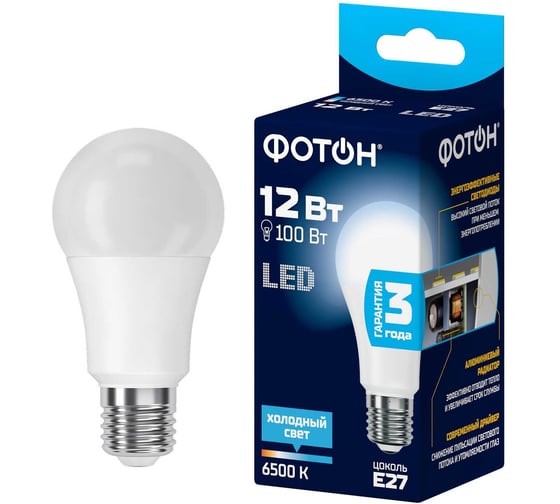 Изображение товара Светодиодная лампа ФОТОН LED A60 12Вт E27 6500K холодный свет 23393