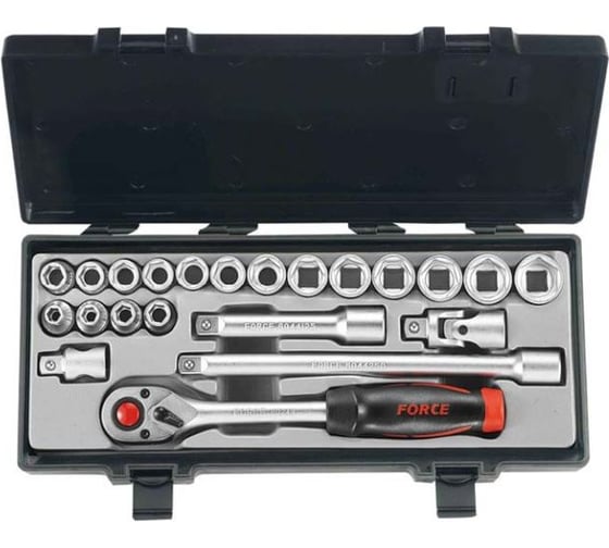 Изображение товара Набор 6 гранных головок 8-24мм с приспособлениями, в кейсе 22 предмета FORCE 4226