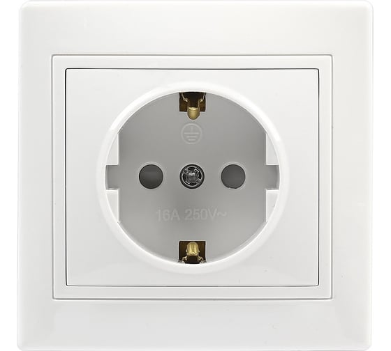 Изображение товара Розетка Smartbuy 1-местная с заземлением 16А белая с защитными шторками Венера SBE-01w-16-S1-1Z