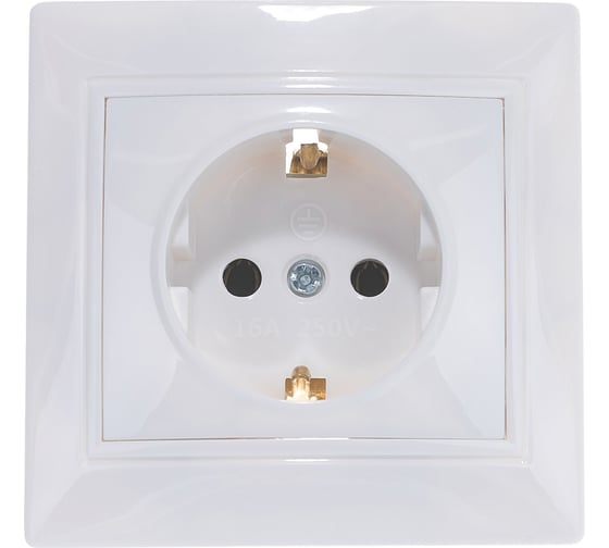Изображение товара Розетка Smartbuy 1-местная с заземлением 16А белая, керамика Венера SBE-01w-16-S1-Z-c