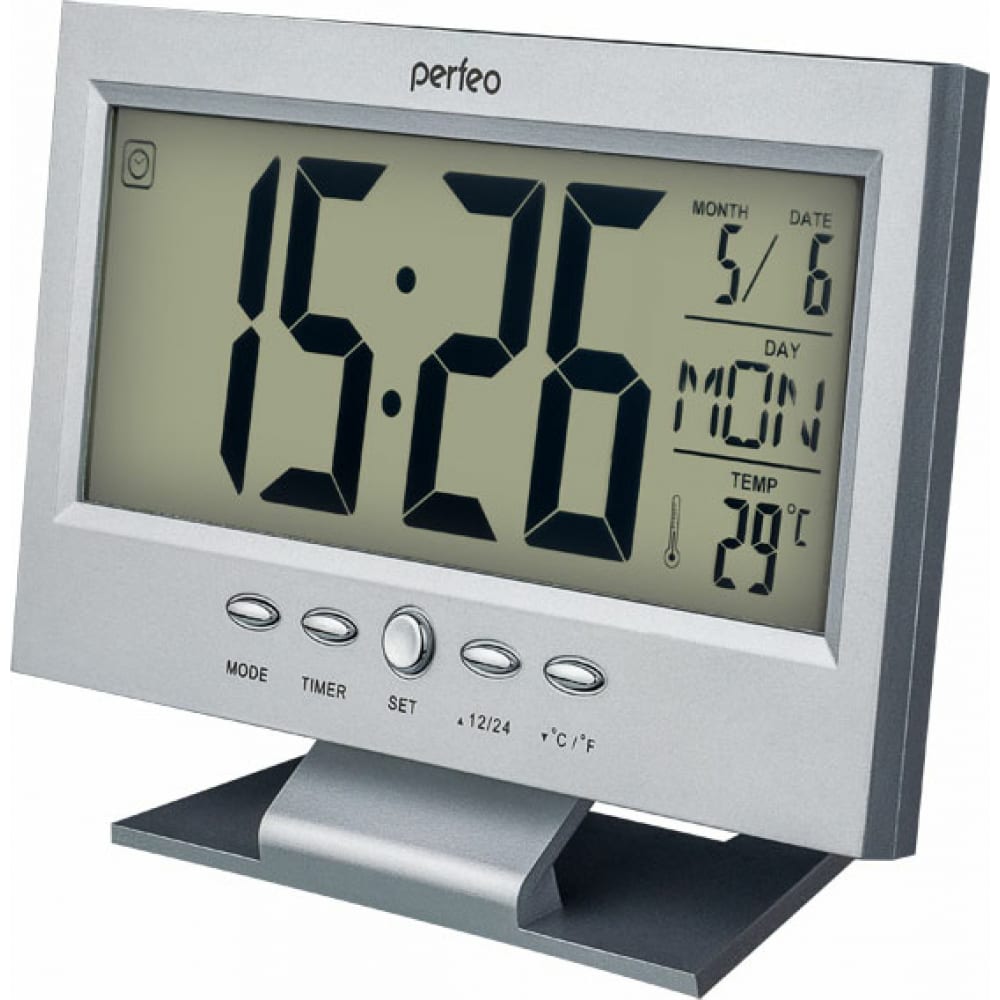фото Часы-будильник perfeo set серебряный pf-s2618 время температура дата 30 013 218