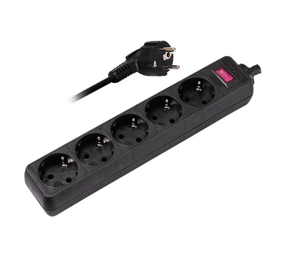 Изображение товара Удлинитель ФАZАс сетевым фильтром FOP-05GS-500-bk 2.2кВт 5х5м с заземлением ПВС 3х0.75 с выкл. черн.10А IP20 5007666