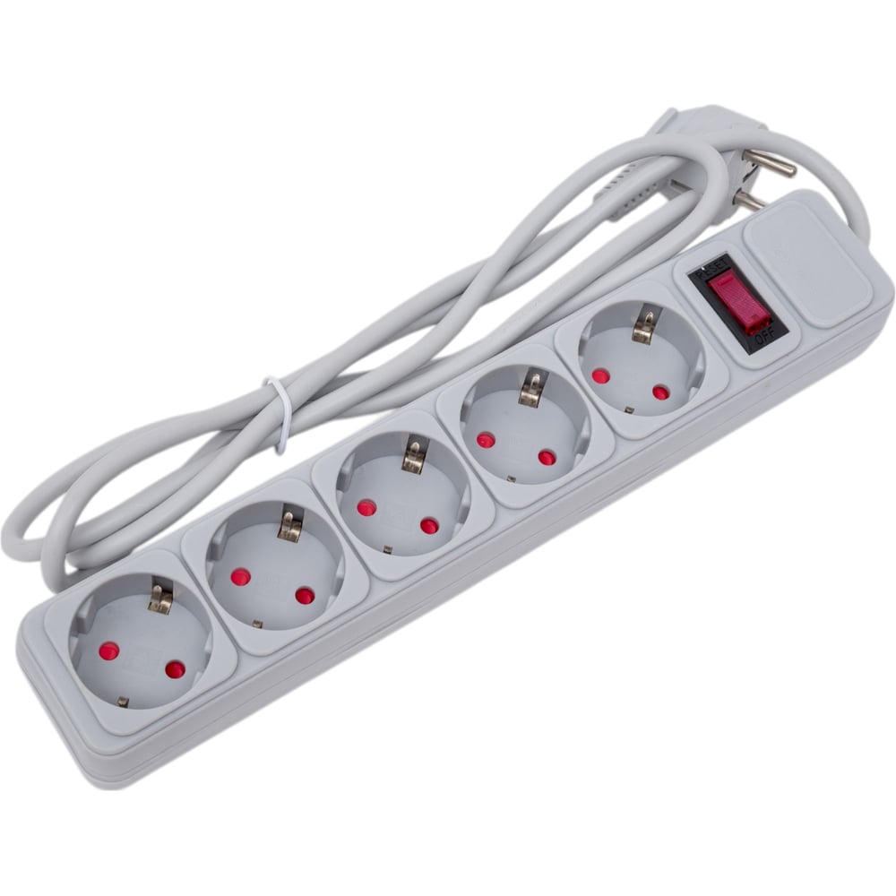 Изображение товара Удлинитель сетевой с фильтром 5 розеток 2.2кВт IP20 FAZАс FOP-05GS-180-gy