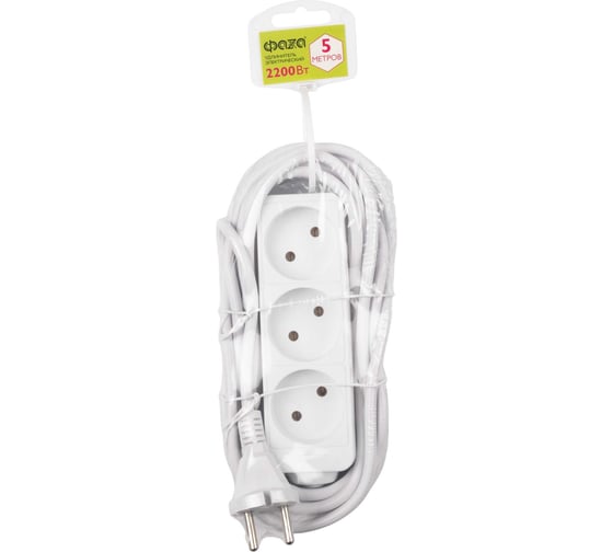 Изображение товара Удлинитель ФАZА 3х5м 10А IP20 FE075-03-500 2.2кВт ПВС 2х0.75 защ. шторки 5000193