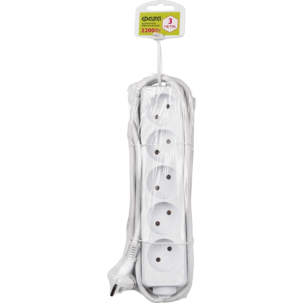 Изображение товара Удлинитель ФАZА 5 розеток 3м IP20 металлический корпус белый