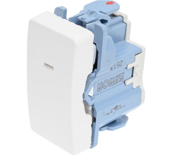 Изображение товара Однополюсный выключатель с контрольной подсветкой Simon 10А, 250В, узкий модуль, S27, белый 27102-64
