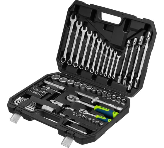 Изображение товара Набор инструментов СИБРТЕХ 1/2", 1/4", пластиковый кейс 89 предметов 13396