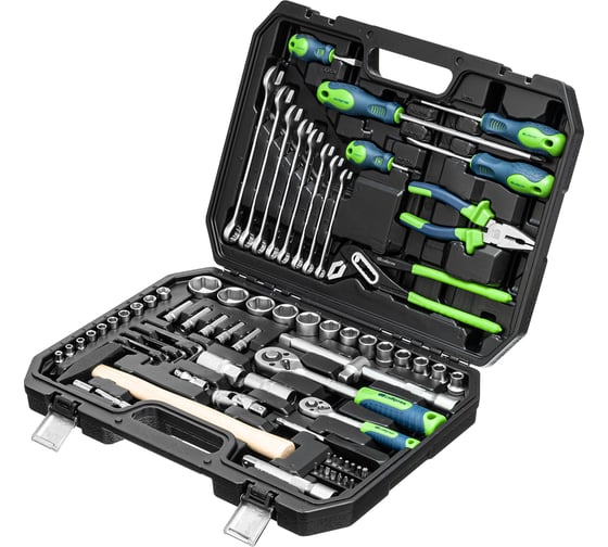 Изображение товара Набор инструментов СИБРТЕХ 1/2", 1/4", пластиковый кейс 76 предметов 13394