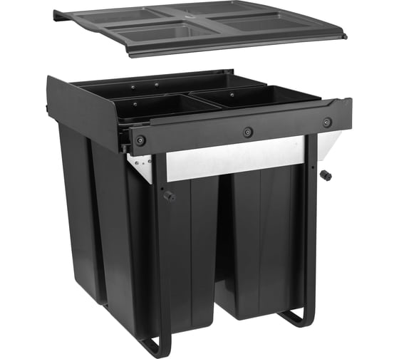 Изображение товара Сегрегатор для модуля 600 мм (34 л+2x17 л) антрацит, с креплением фасада, с доводчиком GTV PB-45-MF342x17-60A