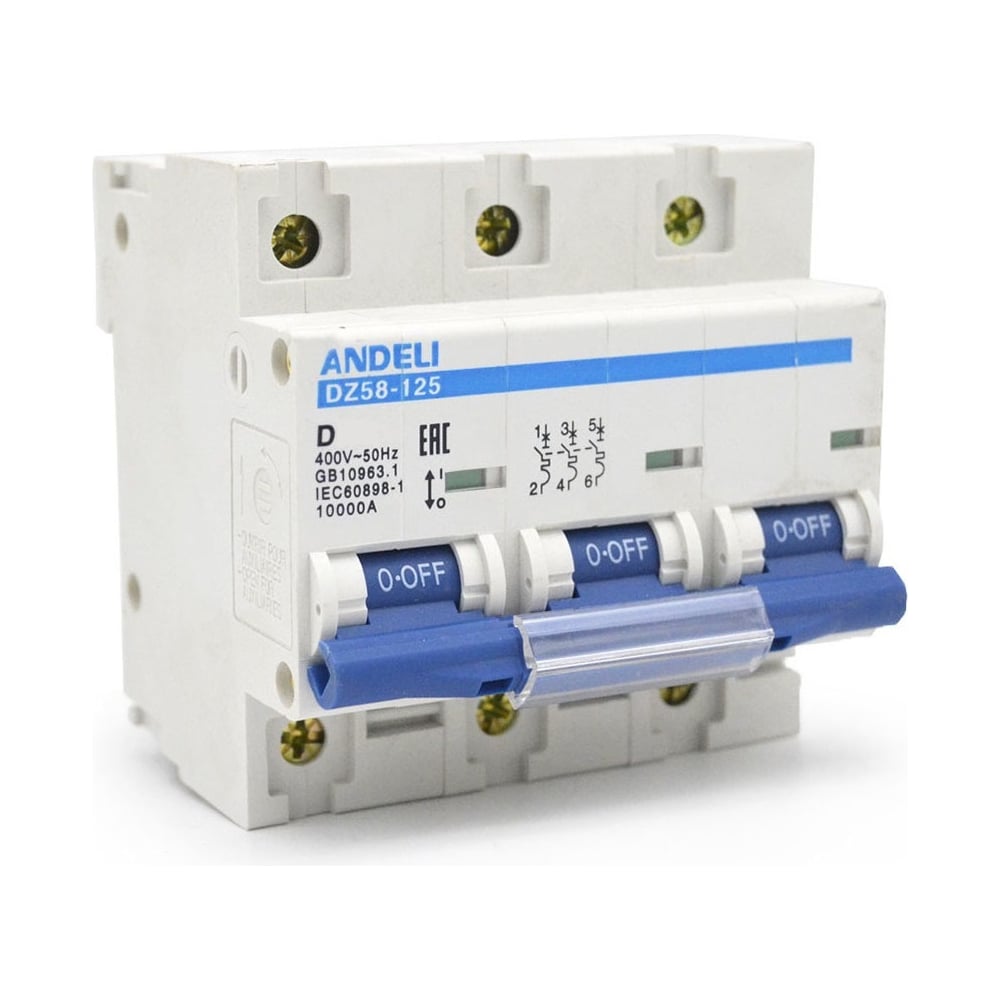 Изображение товара Автоматический выключатель ANDELI DZ58-125 100A 3P тип D